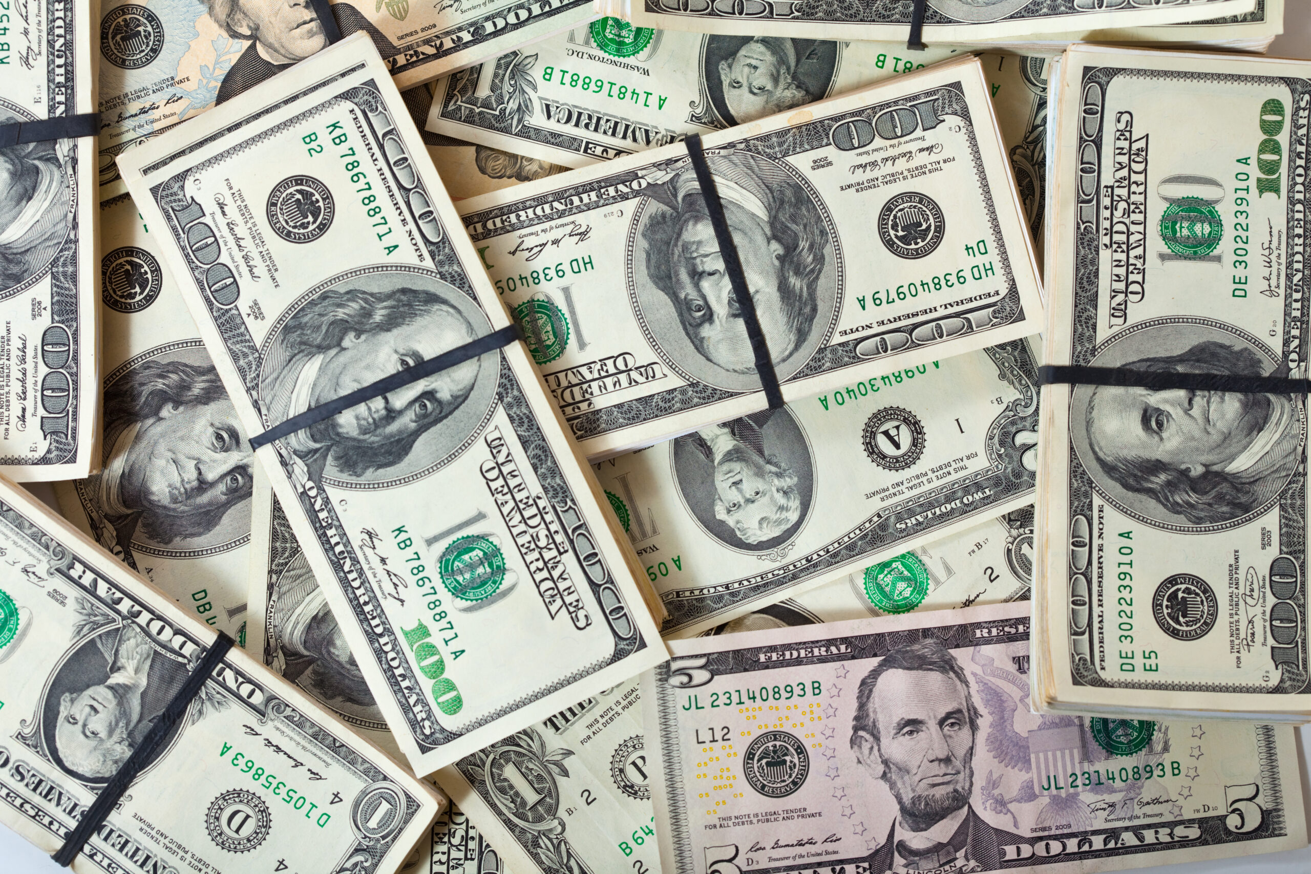 background of many US dollars banknotes